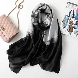Дамская мода печати Шелковый платок шарф высокое качество Ombre живописи тушью пашмины палантин Летний пляж прикрыть хиджабы и обертывания