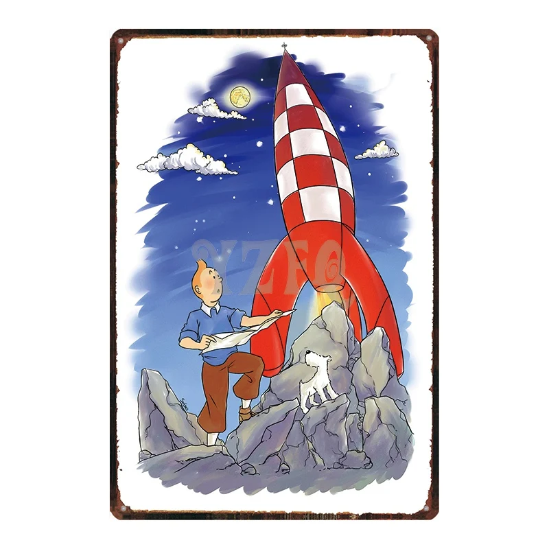 Tintin мультфильм жестяная вывеска металлическая пластина железная живопись детская комната настенный бар кофе домашнее искусство Ремесло Декор 30X20 см DU-2548 - Цвет: DU2538