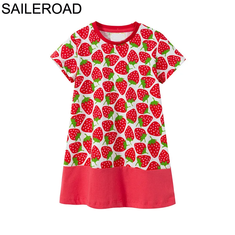 

SAILEROAD 1-7Years Summer Floral Strawberry Dresses for Children Clothing Vestidos Girl Princess Dress Kids Costumes
