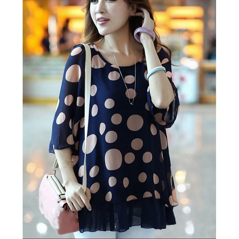 2019 Summer Women Korean Loose Office Lady Blouse Sweet Beach Ruffles Shirts Flare Sleeve Polka Dot Chiffon Blouse Tops