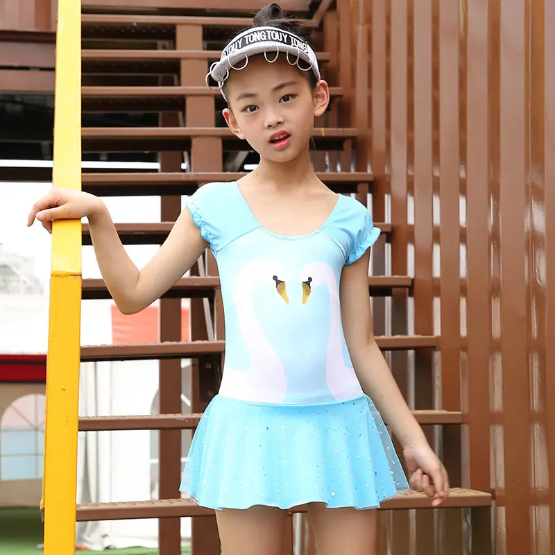 Children swimsuits swan Style Kids swimwear Beach Wear Bathing Suit one ...