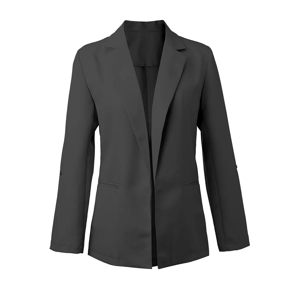 Женский блейзер с открытым передом, осенняя деловая куртка с нагрудными карманами, легкий драпированный кардиган для девушек размера плюс, блейзеры