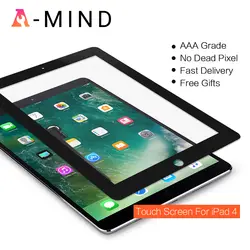 Для Apple iPad 4 A1458 A1459 A1460 спереди Стекло Объектив дигитайзер Сенсорный экран Внешний Панель + кнопка + Инструменты + клей + ободок