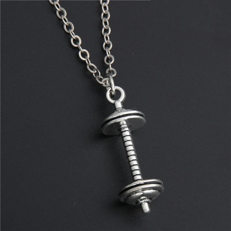 

1pc Silver Barbell Necklace Workout Fitness Gift For Men Sport Jewelry Weight Lifting E258
