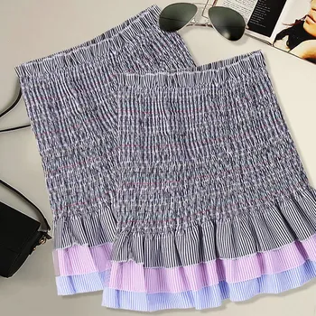 

Women High Waist Slim Ruffle Skirt Floral Print Mini Skirt Casual Stripe Elastic Waist Skirt