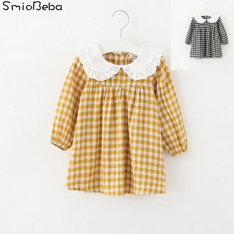 Long Sleeve Girls Dress in Girls' Dresses for Partry and Wedding Princess Dress Peter Pan Collar Yellow Plaid Baby Girls Dresses (14)