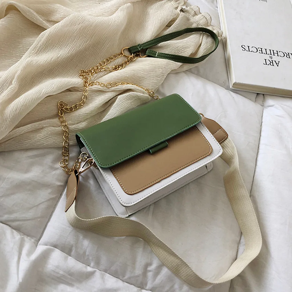 

Women's Mini Leather Crossbody Bag 2019 Contrast Chain Crossbody Bag Women's Travel Bag and Handbag Crossbody Bag