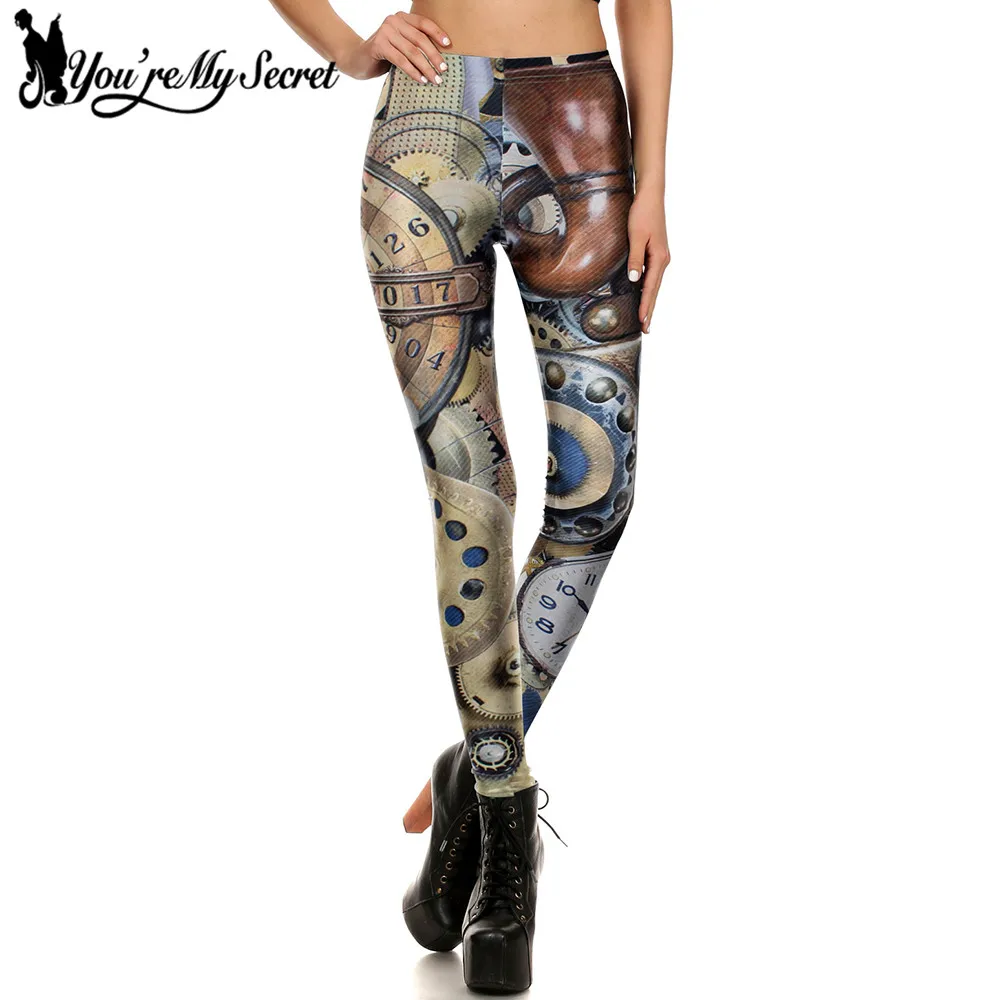 

[You're My Secret] Retro Punk Style Steampunk Leggings Women Clock Gothic Workout Legging Feminina Mechanical Gear Fitness Pant