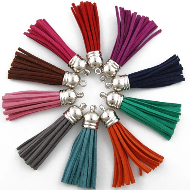 Mix Color Leather Tassel Jewelry Charms, 3.5 cm Leather Tassels With Metal Caps DIY Accessories