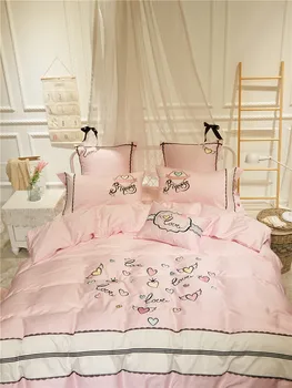 

Egyptian Cotton Silky Princess Pink Queen King size Girls Bedding sets Bed Duvet cover Bed sheets linen set Pillowcases Gifts