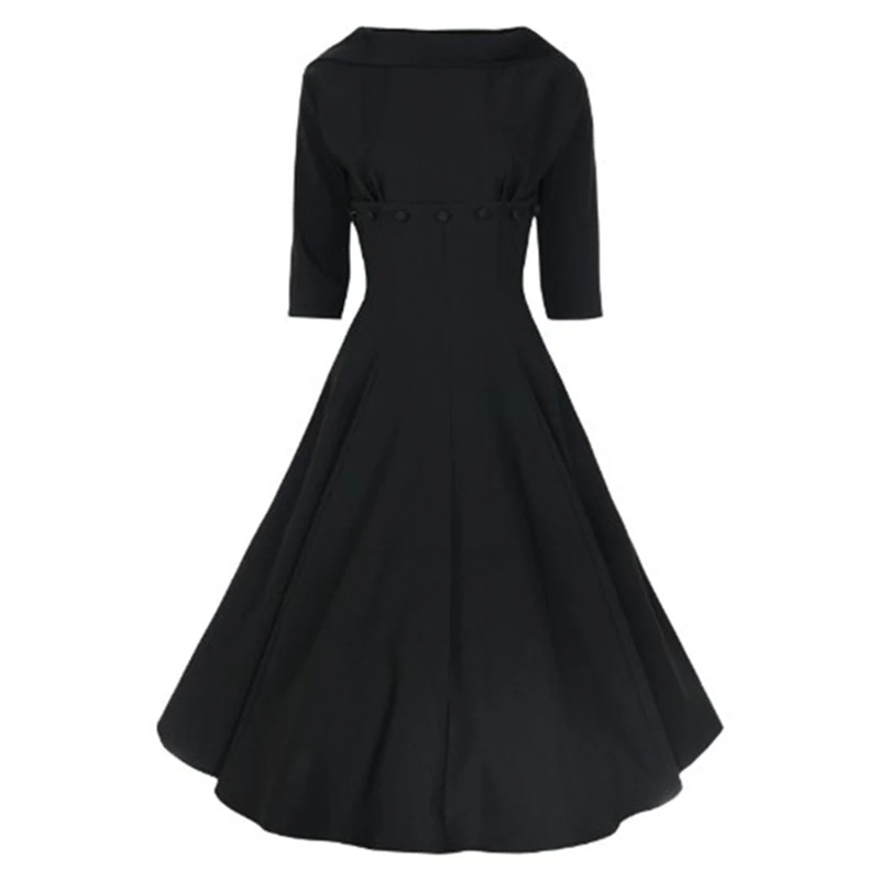 Women O Style 50's Swing Dress Vintage Boat Neck Collar Green Black ...