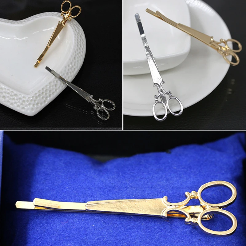 1PC Creative Scissors Shape Chic Women Golden Silvery Scissors Shape Hair Clip Hair Pin Headwear