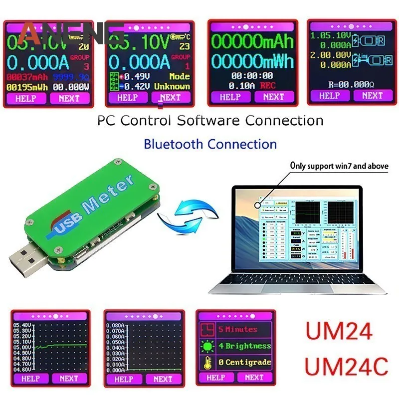 

UM24C USB 2.0 Color LCD Display Tester Voltage Current Meter Voltmeter Amperimetro Battery Charge Measure Cable Resistance