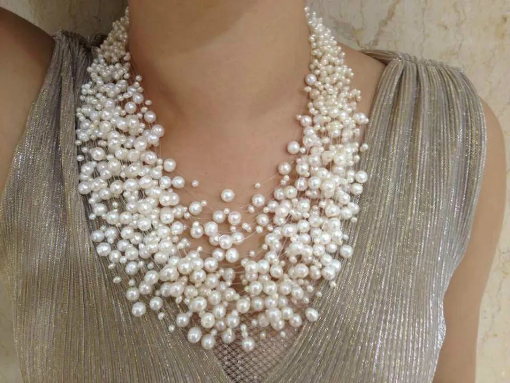  30 Layers Wedding Pearl Necklace Starriness Floating Freshwater Pearl Necklace Fashion Design Necklace For Women Jewelry Culture 