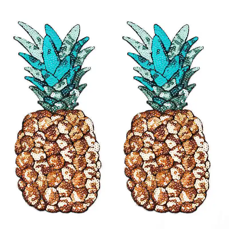 JX-LCLYL 1pc 120*295mm Sequin Pineapple Patch Embroidered Iron on Applique for Clothes Backpack Hat