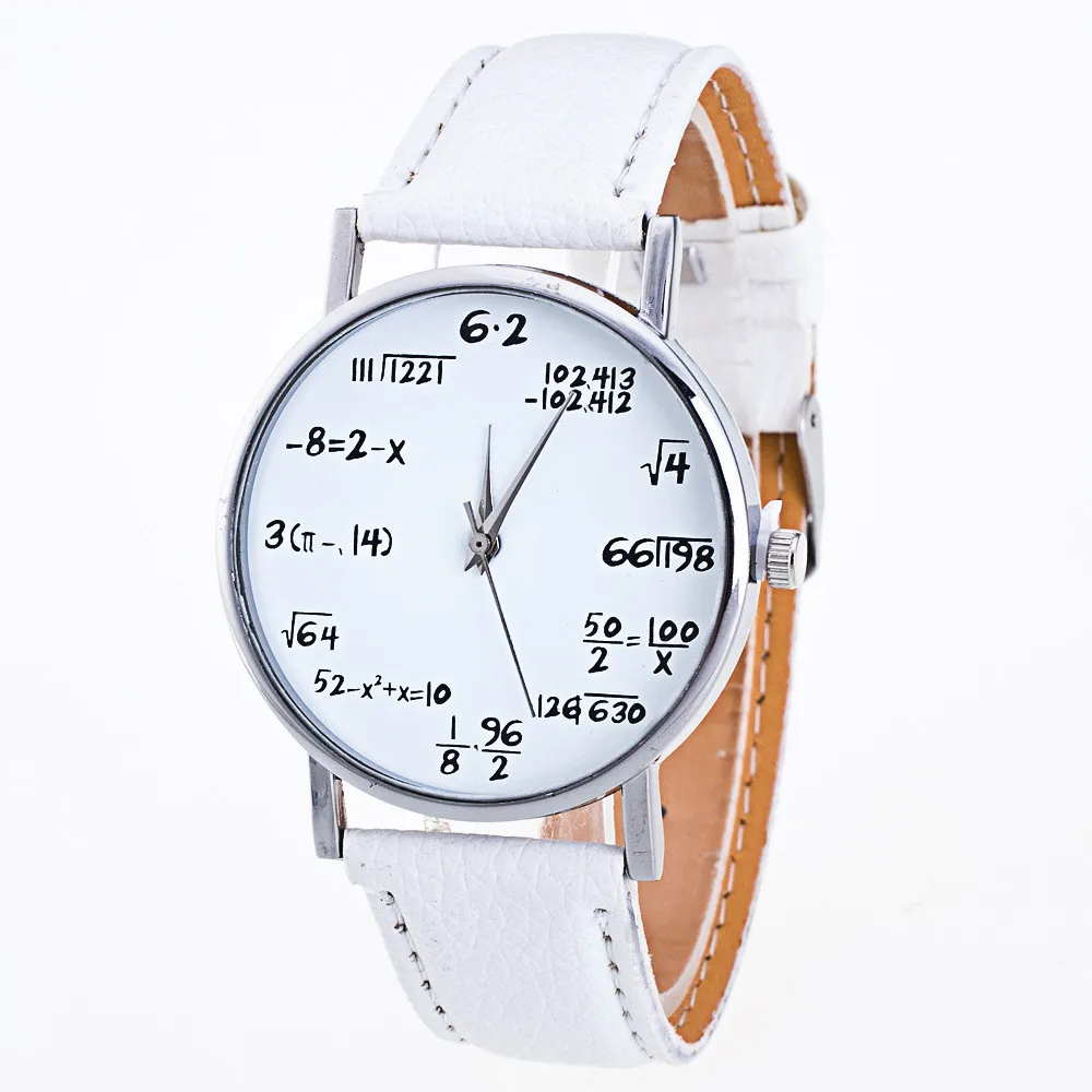 Модные женские часы с математическим узором, кожаный ремешок, аналоговые кварцевые наручные часы, модные дешевые женские часы с браслетом, женские часы