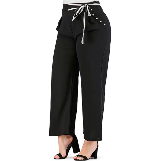 high waisted tie pants black