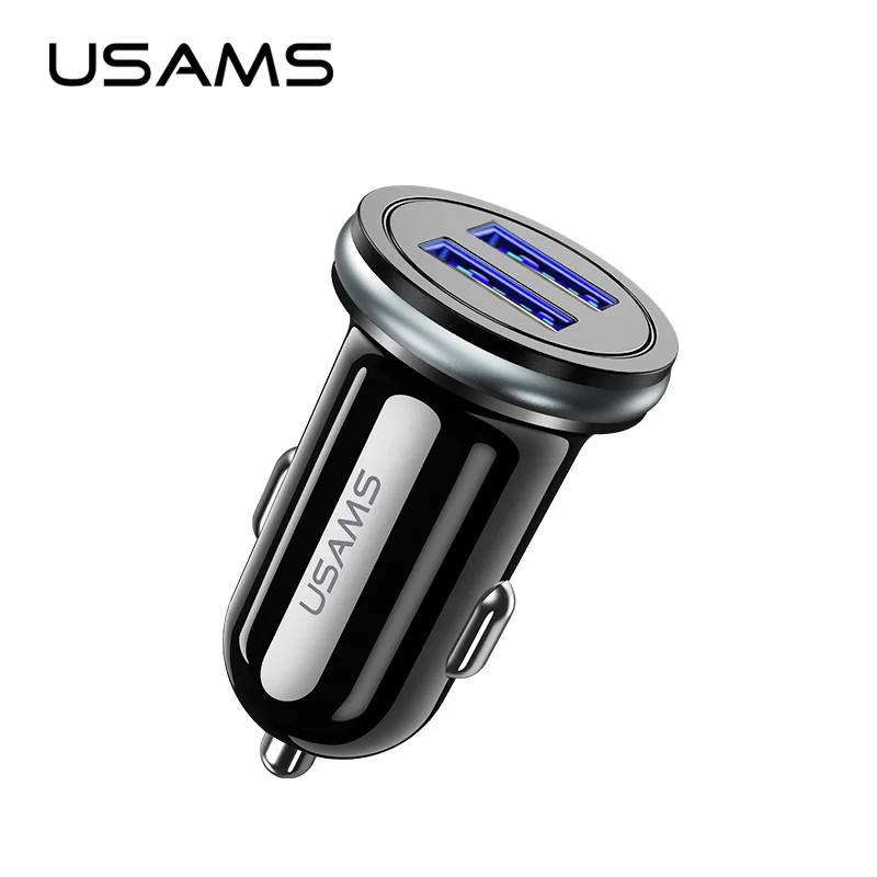 Автомобильное зарядное устройство с двумя USB, USAMS 5 В/2,4 А, зарядное устройство для мобильного телефона для iPhone X, samsung, s9, s8, Xiaomi, Мини USB адаптер, автомобильное зарядное устройство для телефона