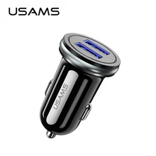 Автомобильное зарядное устройство с двумя USB, USAMS 5 В/2,4 А, зарядное устройство для мобильного телефона для iPhone X, samsung, s9, s8, Xiaomi, Мини USB адаптер, автомобильное зарядное устройство для телефона