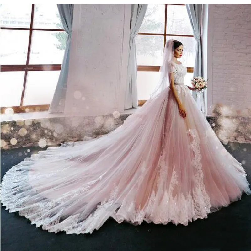 Lace Wedding Dresses Lebanon With Catherdral Train Beaded Crystal