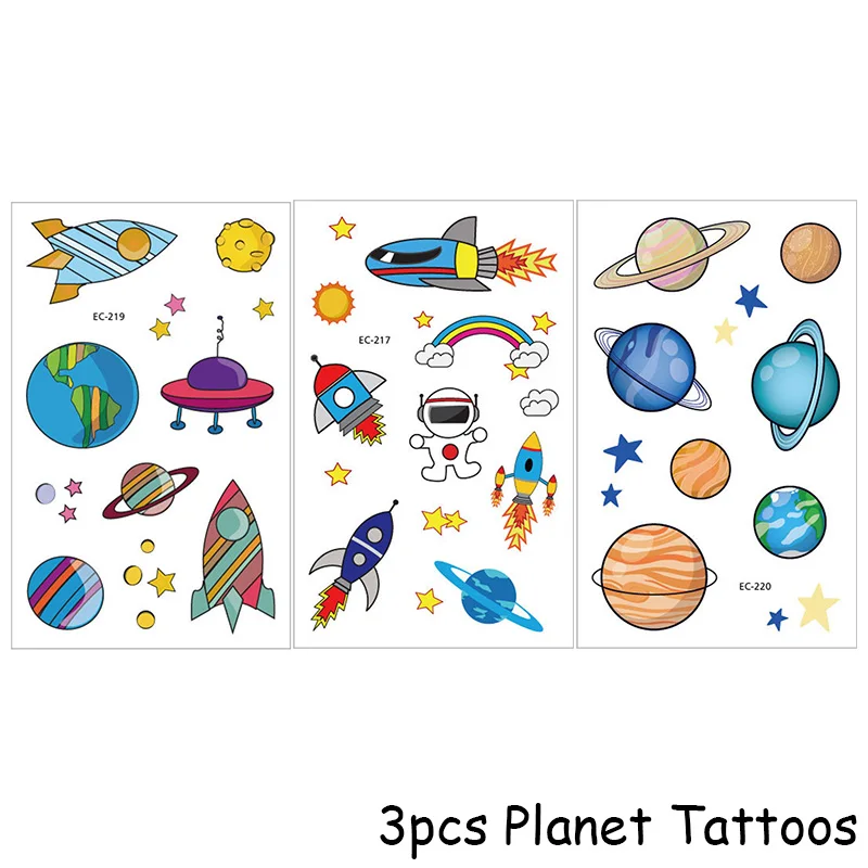 Cyuan космического пространства вечерние татуировки наклейки доказательство воды временные татуировки наклейки для мальчика на день рождения Солнечный Системы/Rocket Ship Вечерние - Цвет: 3Pcs stickers
