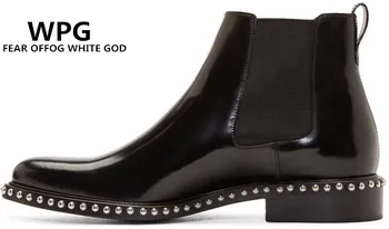 

WPG Black Brogues Leather Casual Shoes Spring/Autumn Fashion Men's Metal nail Chelsea Boots,British Style Fashion Ankle Boots,