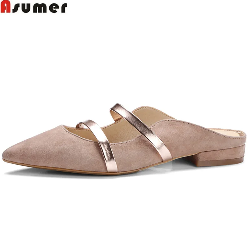 

ASUMER 2019 fashion summer ladies shoes pointed toe mules shoes casual comfortable women slippers genuine leather shoes