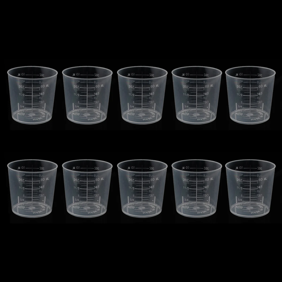 10pcs 60ml Plastic Transparent Measuring Cups with Scale Surface Liquid Container Kitchen Tool Supplies