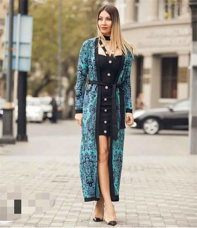 

High Quality Celebrity Women Coats Cardigan Jacquard Long Think Fashion Jackets Outerwear