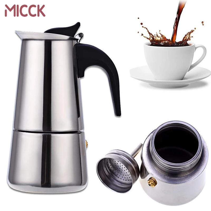 

MICCK Stainless Steel Moka Pot Espresso Coffee Maker Stovetop Filter Pot Cafe Cafetera Pitcher Percolator Tool 100/200/300/450ml