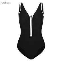 Высокая талия бикини для женщин с v-образным вырезом купальник для девочек без рукавов женский лоскутный плиссированный на молнии цельный купальник