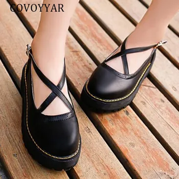 

COVOYYAR 2019 Sweet Girls platform Shoes Woman Lolita Buckle Strap Ladies Mary Janes Round Toe Thick-soled Shoes Female WFS468