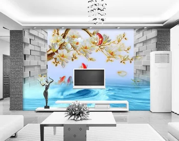 

customized wallpaper for walls Orchid 3D color carving carp leaping custom 3d photo wallpaper Home Decoration