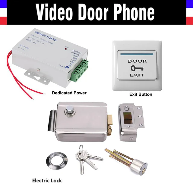 Electric Electronic Door Lock + Power Supply box + Door Exit Button