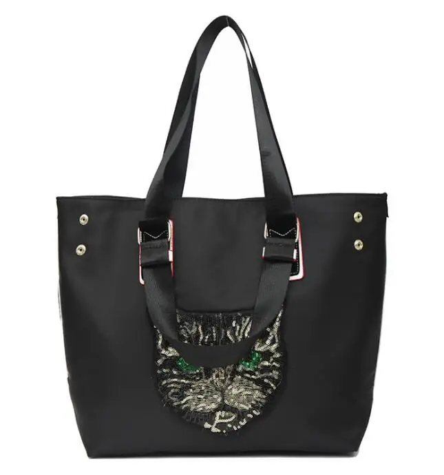 

new portable ladies' bag, large capacity sequined cat travel bag, fashion cartoon single-shoulder bag, shopping bag