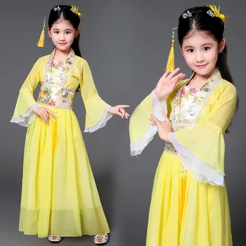

Chinese Costume for Children Traditional Hanfu Qing Dynasty Costume Kids Classical Performance Dance Dress M95