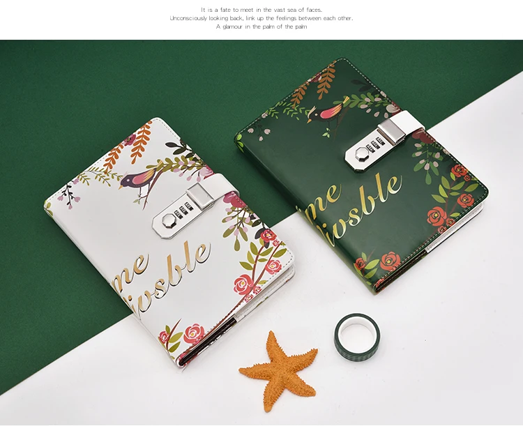 A5 fashion Flowers and plants Password Book Notebook with Lock Creative  Office Notepad Stationery Agenda travel Diary Gift Bujo - www.publicayo.com