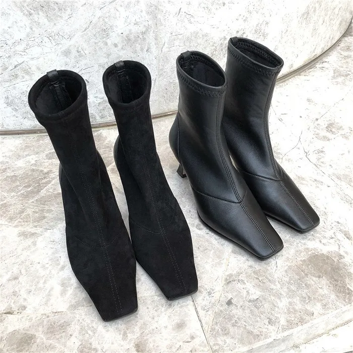 

Square Toe Women Boots High Thin Heel Women Shoes Slip On Chic Women Autumn Spring Short Booties Ankle Boots Brand Star Shoes