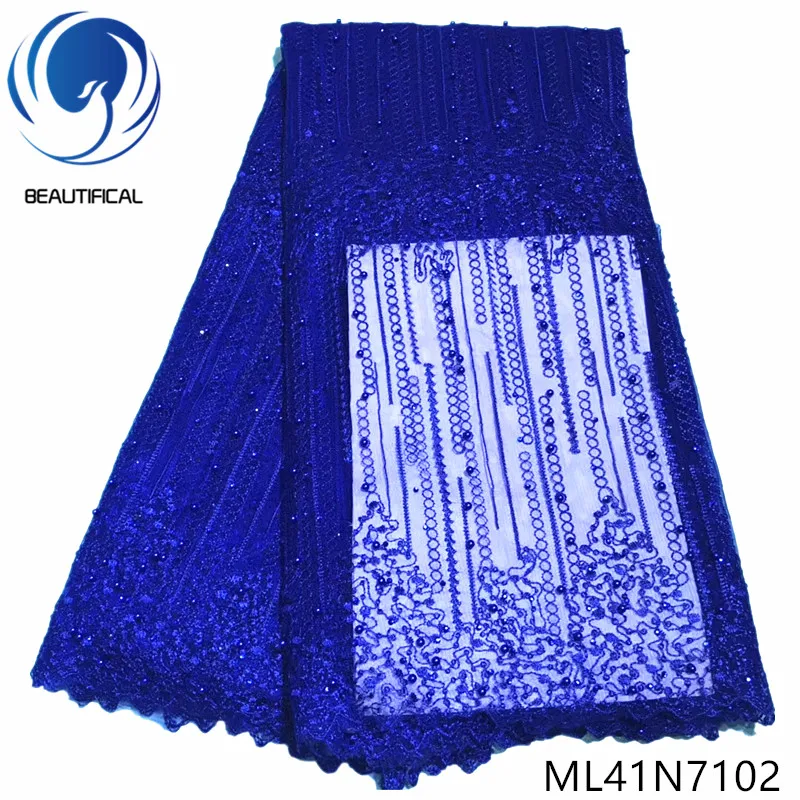 

BEAUTIFICAL beads nigerian tulle fabric embroidery 5 yards polyester lace african fabrics lace ML41N71