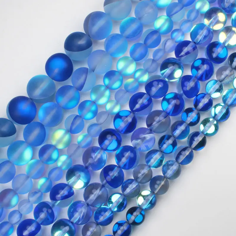 

6 8 10 12MM Austria Crystal Deep blue Imitation Frost Smooth MoonStone Round Diy Wholesale Loose beads 15"