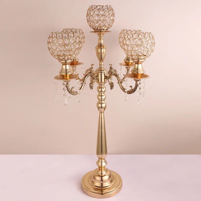 

85 CM Tall Gold Candle Holder 5-arms Candlestick Wedding Candelabra Hotel Home Decoration