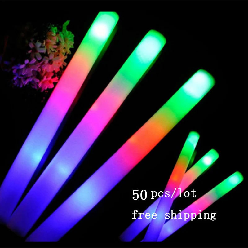 

50pcs Glow Stick Light Up LED Foam Stick For Wedding Decoration Concert Party Cheer Stick Multi Color Flash Toy Glowing Stick