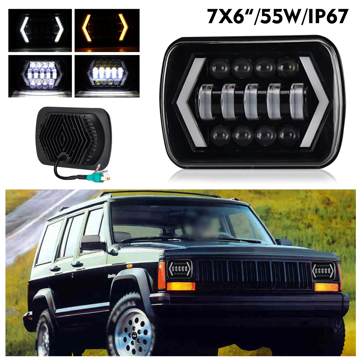 

1/2pcs 5x7''Car LED Headlights Running For Jeep For Wrangler YJ 1986-1995 For Cherokee XJ LED Head Light Daytime Signal Light