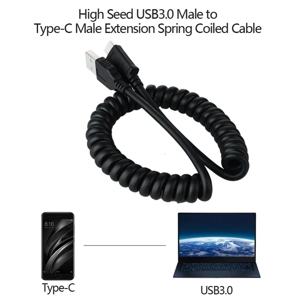 1.2M USB 3.0 Male to Type C Male Extension USB Type C Cable Spring