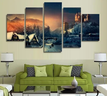 

5 Pieces City In Snow And Ice Christmas Winter The Family Decorates Print In The Oil Painting On Canvas Wall Art Picture Gift