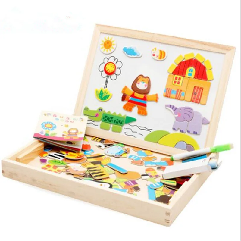 Wooden Puzzles For Children Forest Park Multifunctional Kids Puzzle Drawing Board