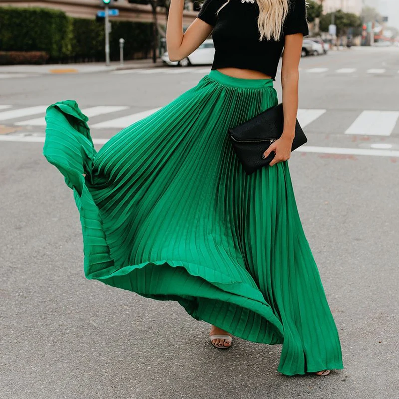 

Fenghua New 2019 Women Dress Summer Casual Elegant Pleated O-neck Maxi Dress Female Sexy Solid Short Sleeve Two Piece Dress Suit