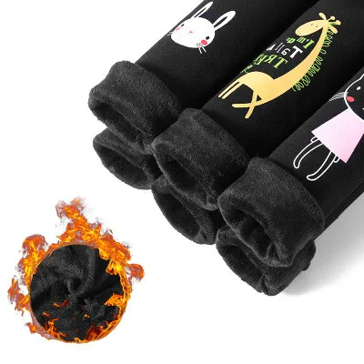 

2-9 Y Baby Winter Thicken Warm Pants Kids Girls Autumn Cartoon Fleece Lined Stirrup Leggings Big Girl Trousers Children Clothing