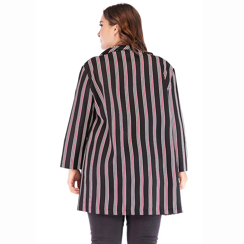 Spring Women Plus Size Jackets Chiffon Suit Jacket Stripes Long Sleeve Slim Suit Button Large Size Women Basic Jackets 5XL