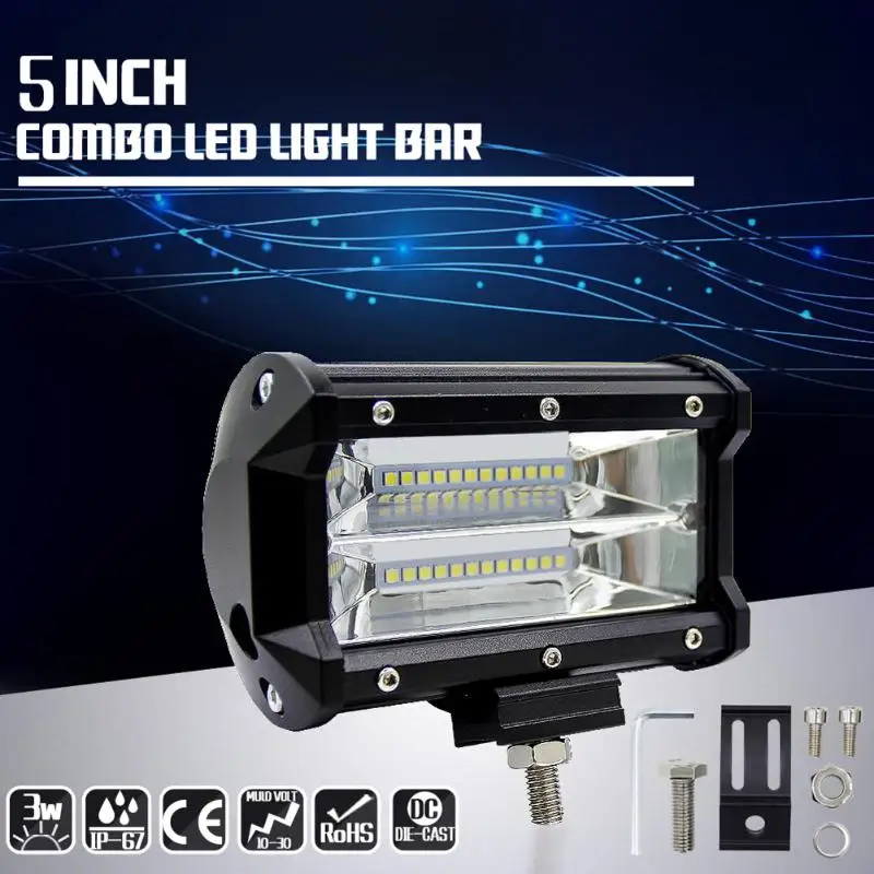 5" 72W 2 Row LED Work Light Bar for Jeep Flood Spot Combo